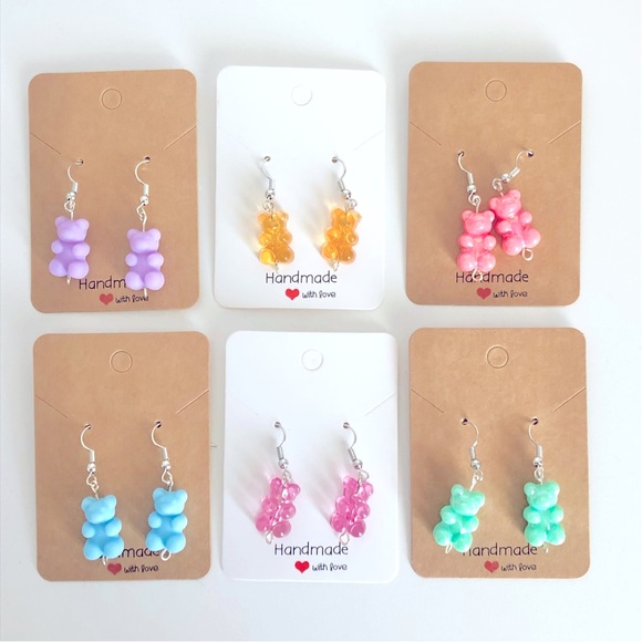 New Set of 6 Pairs of Colourful Gummy Bear Earrings Multiple Cute Unique Gifts - Picture 1 of 9